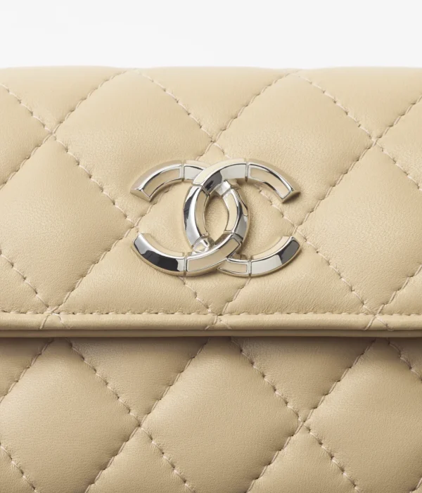 CHANEL SMALL FLAP WALLET Lambskin Enamel Metal Beige