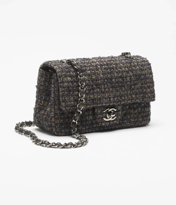 Chanel MINI CLASSIC Wool, Cotton Brown, Black, Ecru & Light Blue