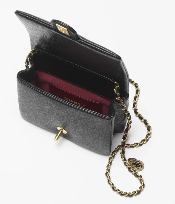 MINI FLAP BAG Grained Shiny Calfskin & Gold-Tone Metal