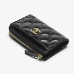 Chanel ZIPPED CARD HOLDER Shiny & Gold-Tone Metal Black