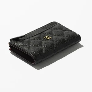 CHANEL CLASSIC ZIPPED CARD HOLDER Grained Shiny Metal Black