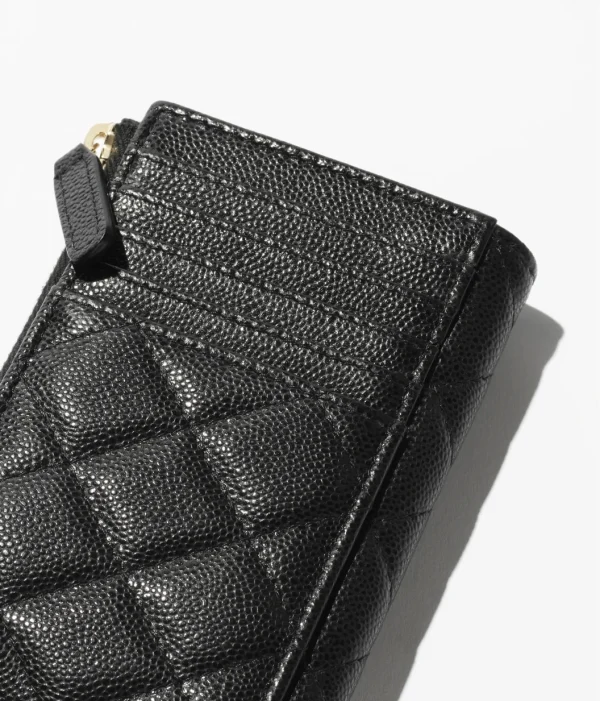 CHANEL CLASSIC ZIPPED CARD HOLDER Grained Shiny Metal Black