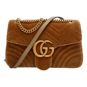 Gucci GG Marmont Velvet Medium Matelassé Shoulder Bag Beige