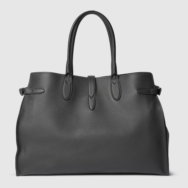 GUCCI LARGE GREY LEATHER TOTE BAG WITH HOOK CLOSURE