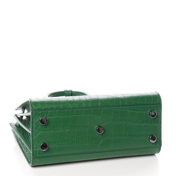 YSL Calfskin Crocodile Embossed Sac De Jour Green
