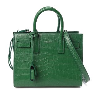 YSL Calfskin Crocodile Embossed Sac De Jour Green