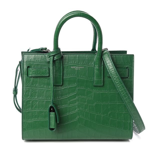 YSL Calfskin Crocodile Embossed Sac De Jour Green