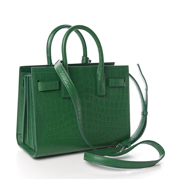 YSL Calfskin Crocodile Embossed Sac De Jour Green