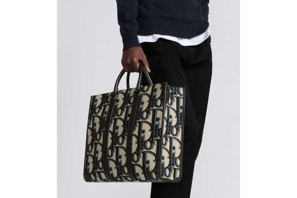 East-West Tote Dior Oblique Jacquard and Grained Calfskin Bag
