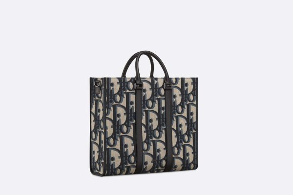 East-West Tote Dior Oblique Jacquard and Grained Calfskin Bag