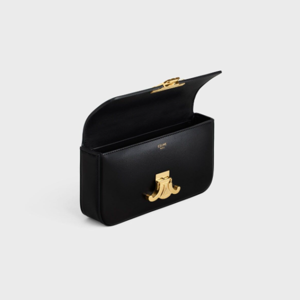 CELINE Shiny Calfskin Triomphe Chain Black Shoulder Bag