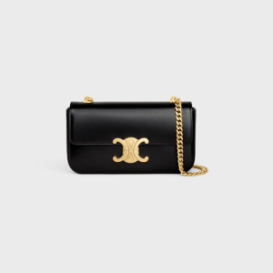 CELINE Shiny Calfskin Triomphe Chain Black Shoulder Bag