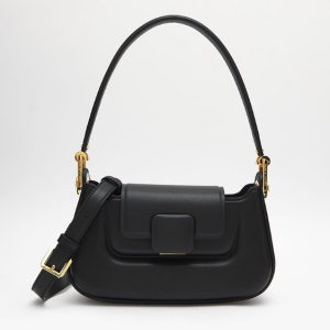 CHARLES & KEITH Koa Leather Push-Lock Top Handle Black Bag