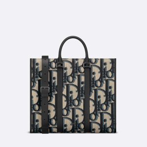 East-West Tote Dior Oblique Jacquard and Grained Calfskin Bag