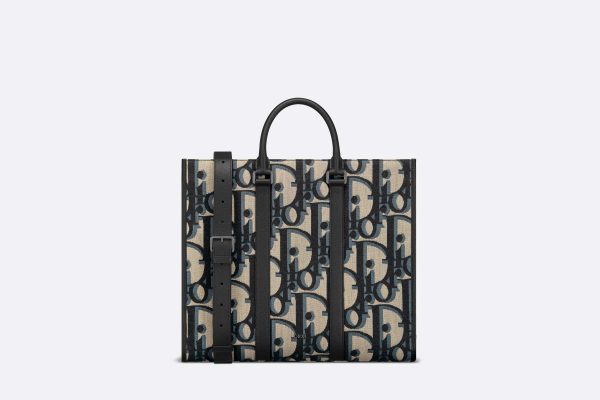 East-West Tote Dior Oblique Jacquard and Grained Calfskin Bag