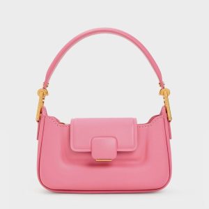 CHARLES & KEITH KOA LEATHER PUSH-LOCK TOP HANDLE PINK BAG