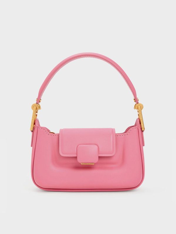 CHARLES & KEITH KOA LEATHER PUSH-LOCK TOP HANDLE PINK BAG
