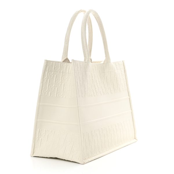 DIOR Oblique Calfskin Embossed Medium Book Tote Ivory