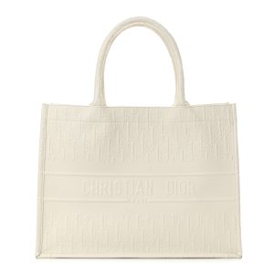 DIOR Oblique Calfskin Embossed Medium Book Tote Ivory