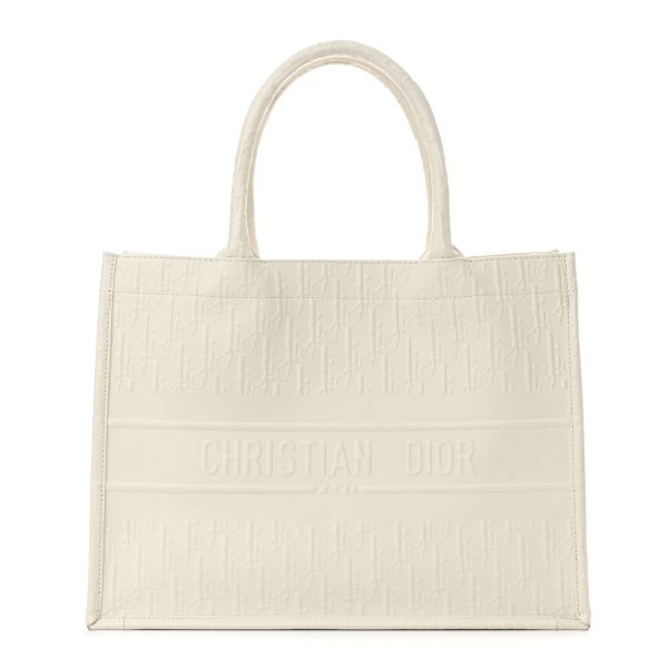 DIOR Oblique Calfskin Embossed Medium Book Tote Ivory