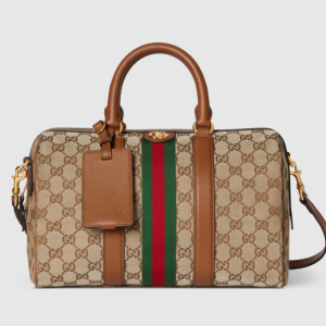 Gucci Ophidia medium boston beige and brown GG canvas bag