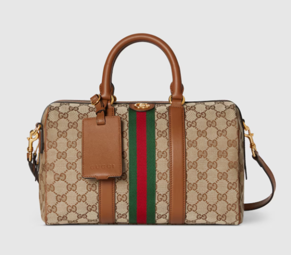 Gucci Ophidia medium boston beige and brown GG canvas bag